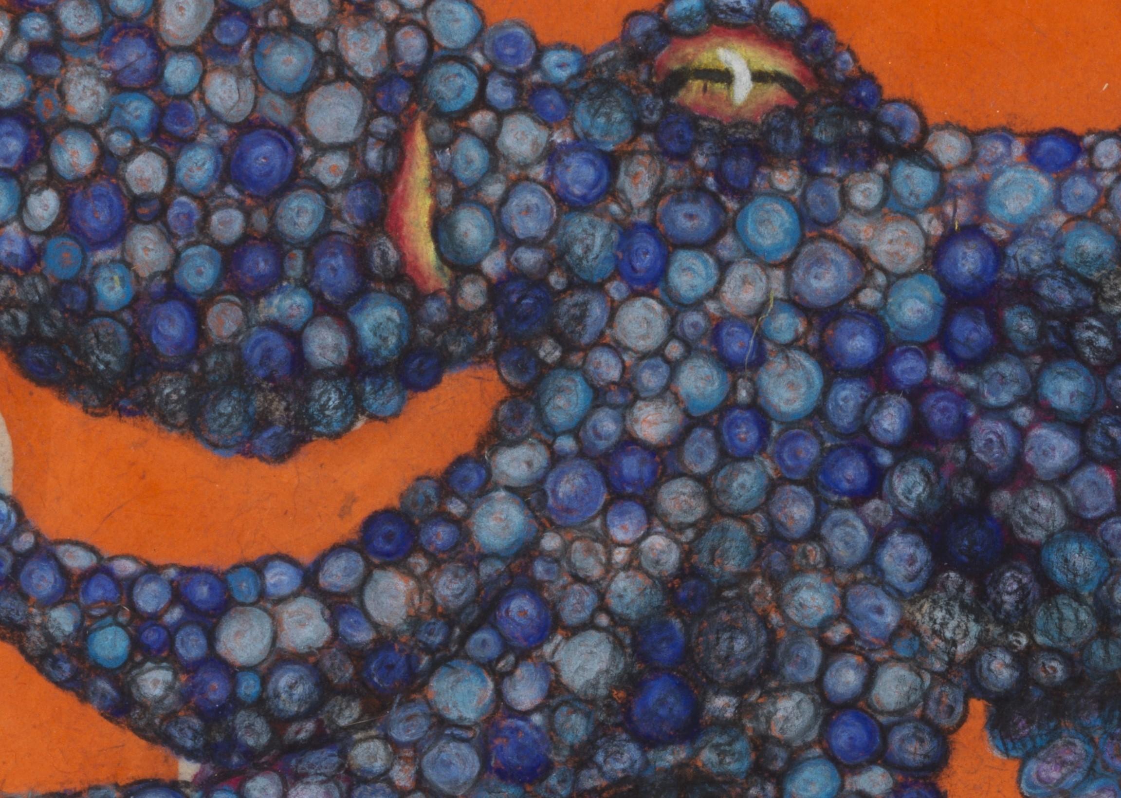 Mr. Bubbles - Blue Agave - Sumi-Tintegemälde im Gyotaku-Stil eines Achtecks (Orange), Animal Painting, von Jeff Conroy