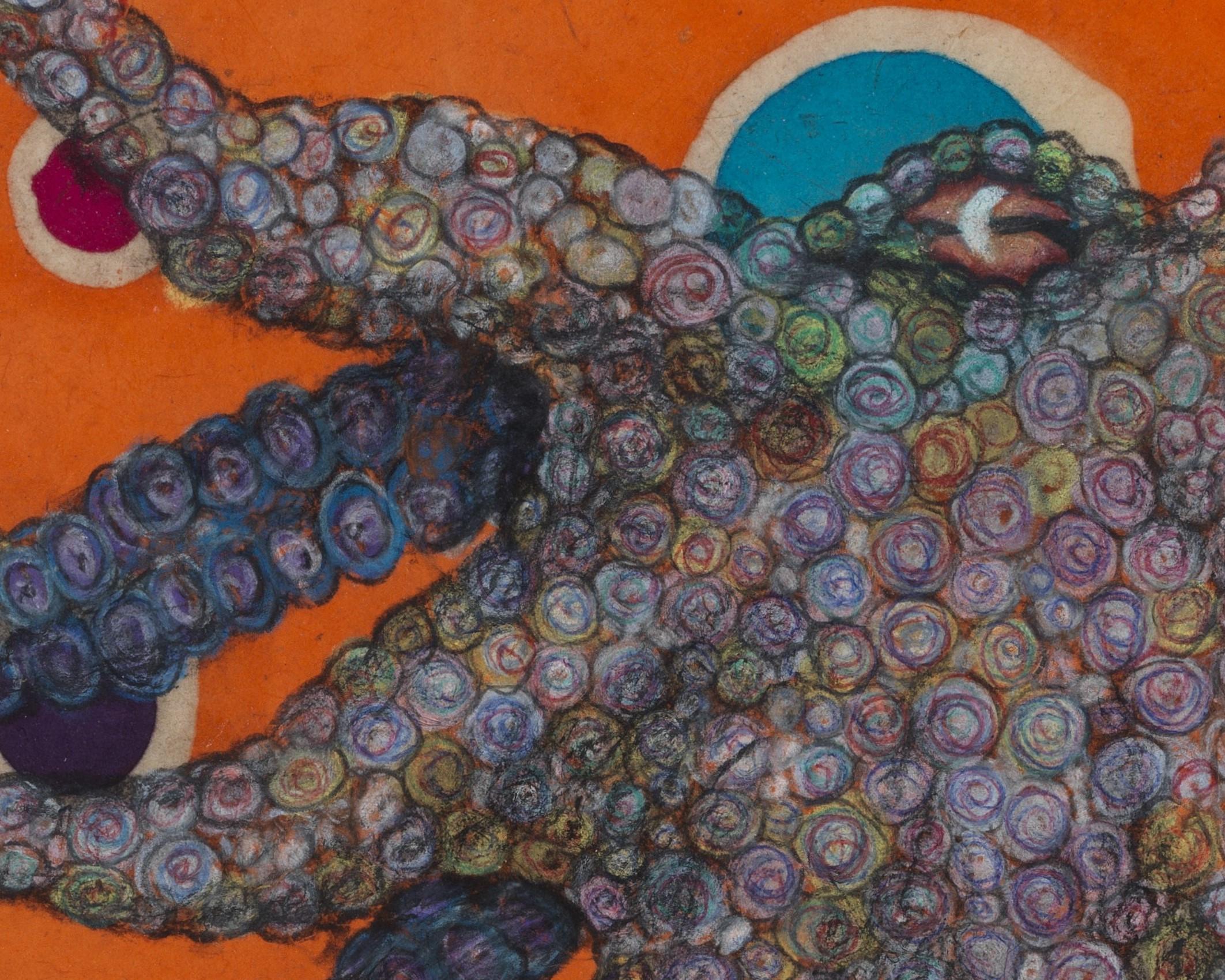 Mr. Bubbles - Anarchy - Sumi-Tintegemälde im Gyotaku-Stil eines Octopus  (Orange), Animal Painting, von Jeff Conroy