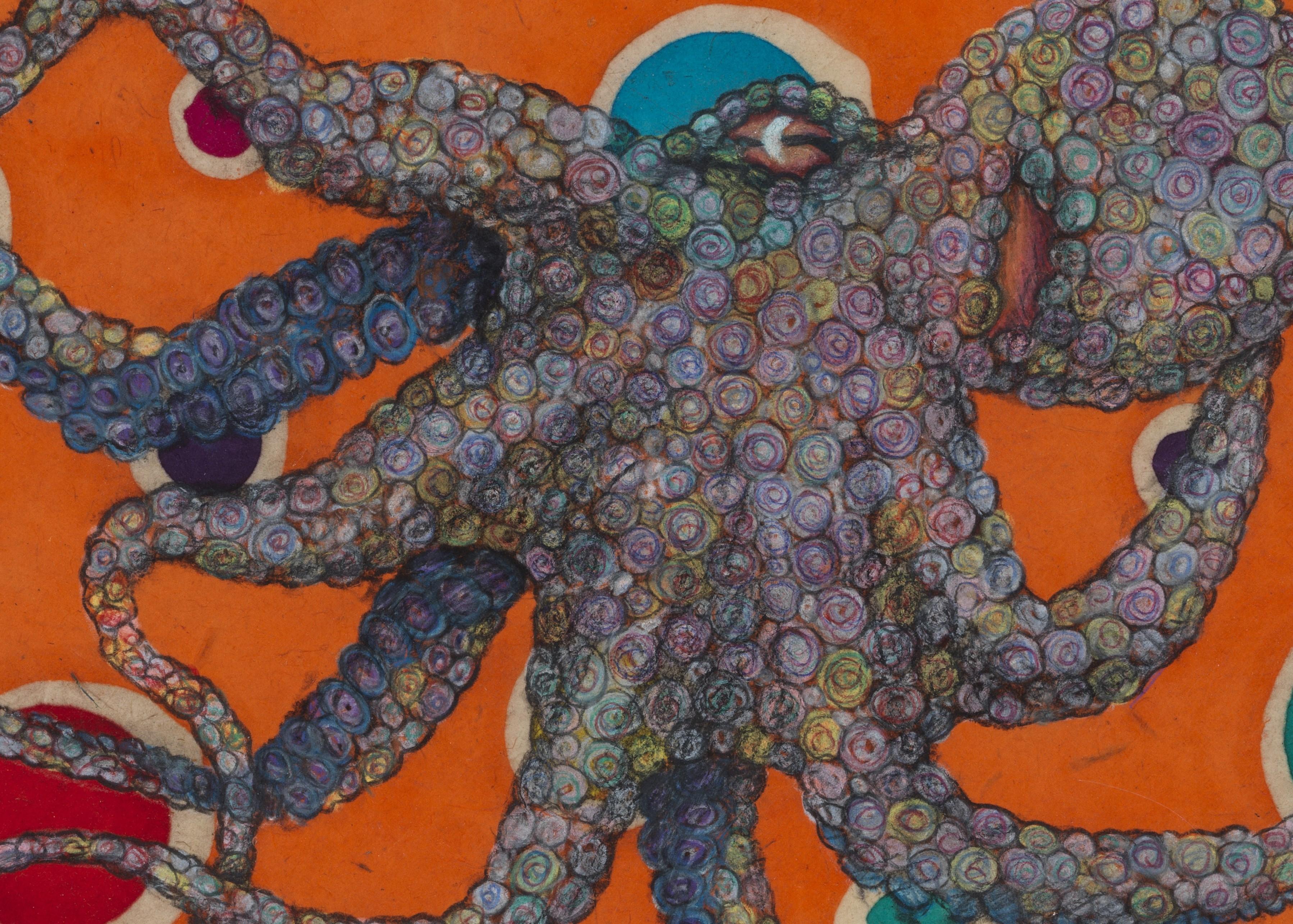 Mr. Bubbles - Anarchy - Sumi-Tintegemälde im Gyotaku-Stil eines Octopus  (Zeitgenössisch), Painting, von Jeff Conroy