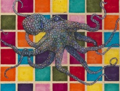 Studio 54 - Code Blue - Gyotaku Style Sumi Ink Painting of an Octopus