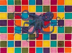 Studio 54 - Grape - Peinture à l'encre Sumi de style Gyotaku représentant un octope 
