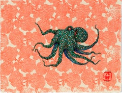 The Big Green Monster - Gyotaku Style Sumi Ink Painting of an Octopus 