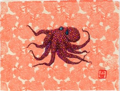 Rubbarb – Sumi-Tintegemälde eines Octopus im Gyotaku-Stil 