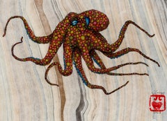 Apples and Oranges - Peinture à l'encre Sumi de style Gyotaku d'un octope