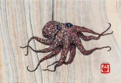 Peinture à l'encre Sumi d'un pieuvre sur papier Mulberry de style napolitaine-gyotaku