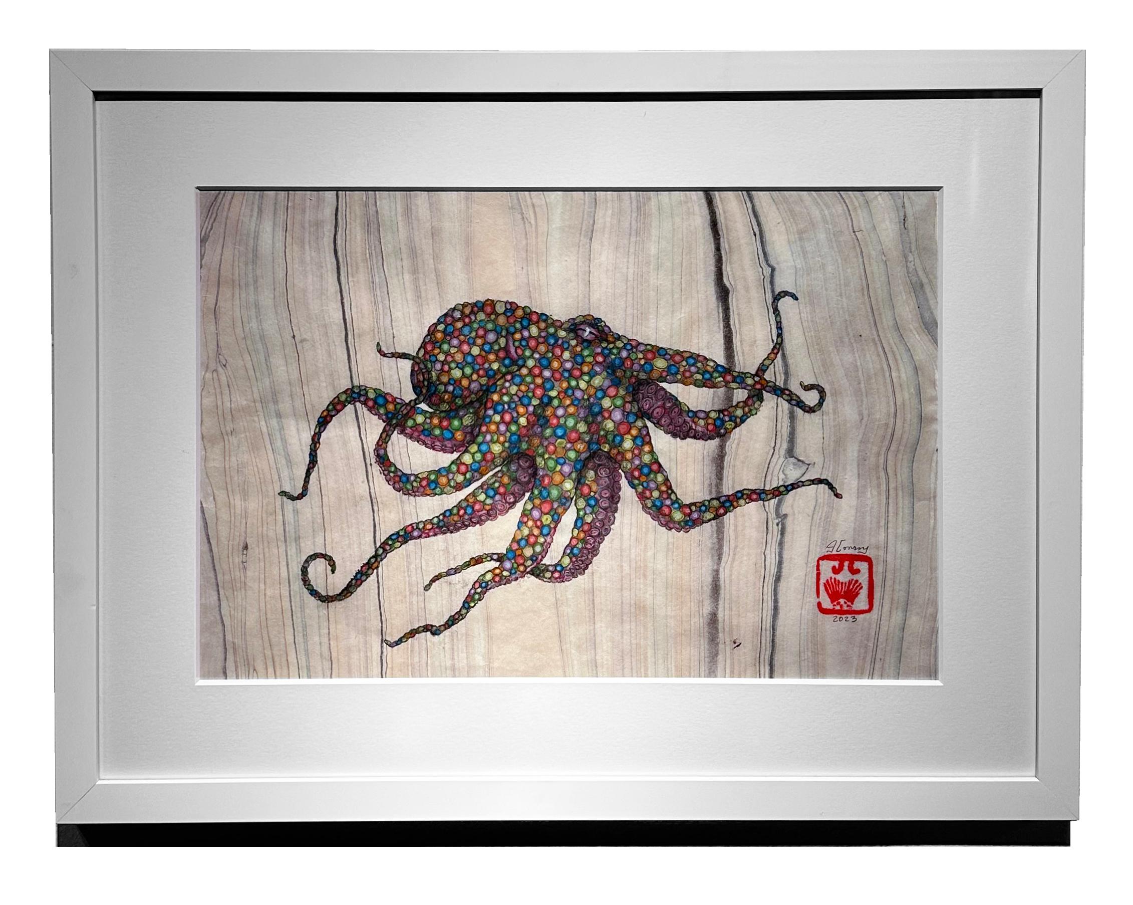 Silly Rabbit, Trix are for Kids - Peinture à l'encre Sumi de style Gyotaku d'un octopus en vente 1