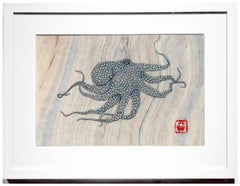String of Pearls - Gyotaku Style Sumi Ink Painting of an Octopus, Framed