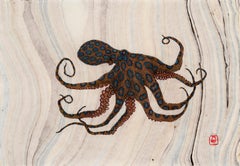 Creeping Blue Ring - Gyotaku Style Sumi Ink Painting of an Octopus 