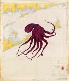 Merlot de l'île des blocs - Peinture à l'encre Sumi de style Gyotaku représentant un octope 
