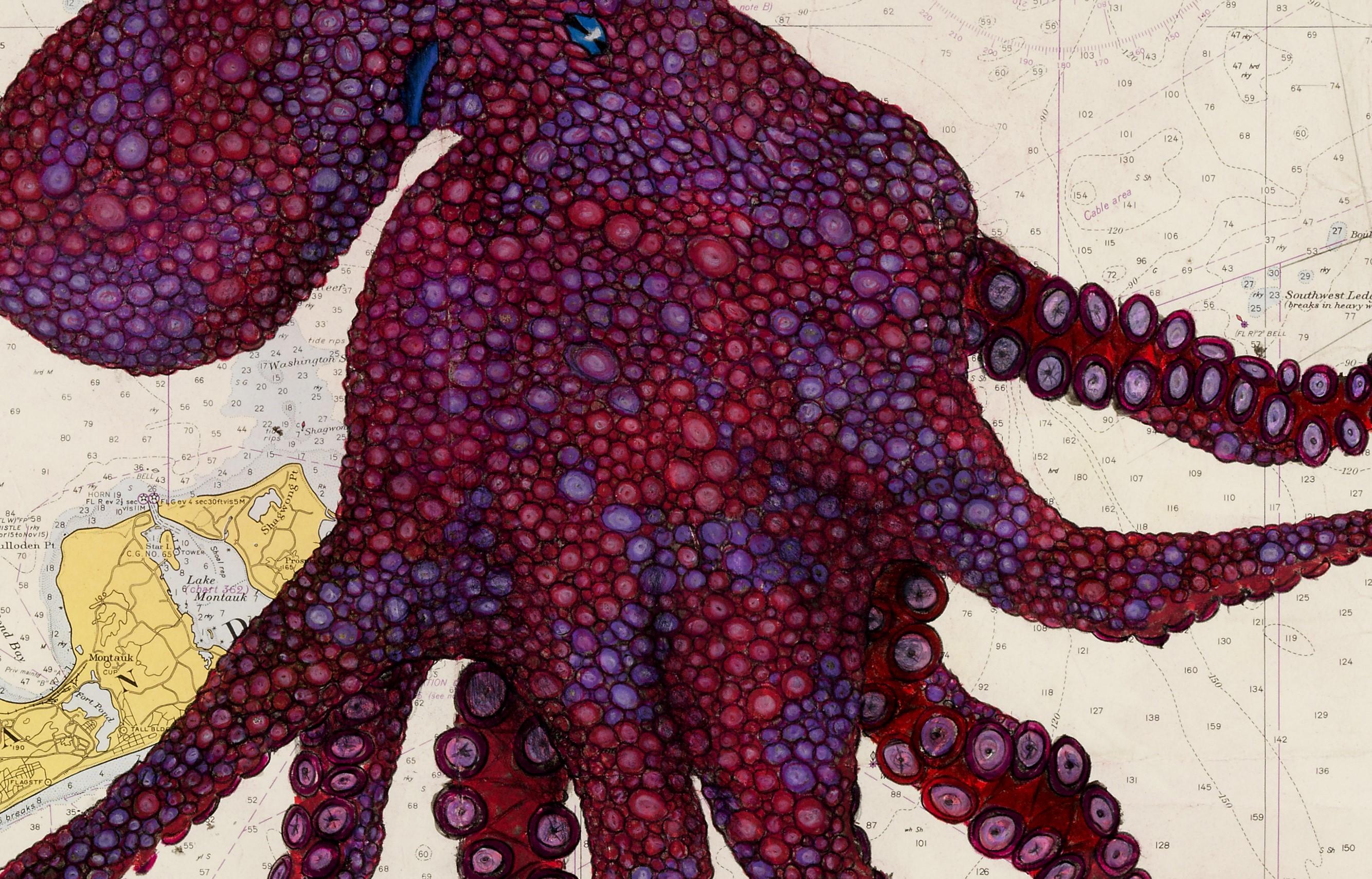 Block Island Merlot - Gyotaku Style Sumi Ink Painting of an Octopus  2