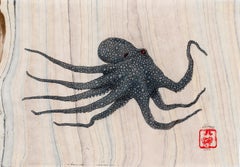 Quicksilver – Sumi-Tintegemälde eines Achtecks im Gyotaku-Stil 
