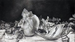 Actaeon's Folly - Still Life Drawing, Mythology Skull with Antlers, and Florals