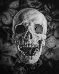 Vanitas III (Study) - Still Life Drawing of a Human Skull & Flowers