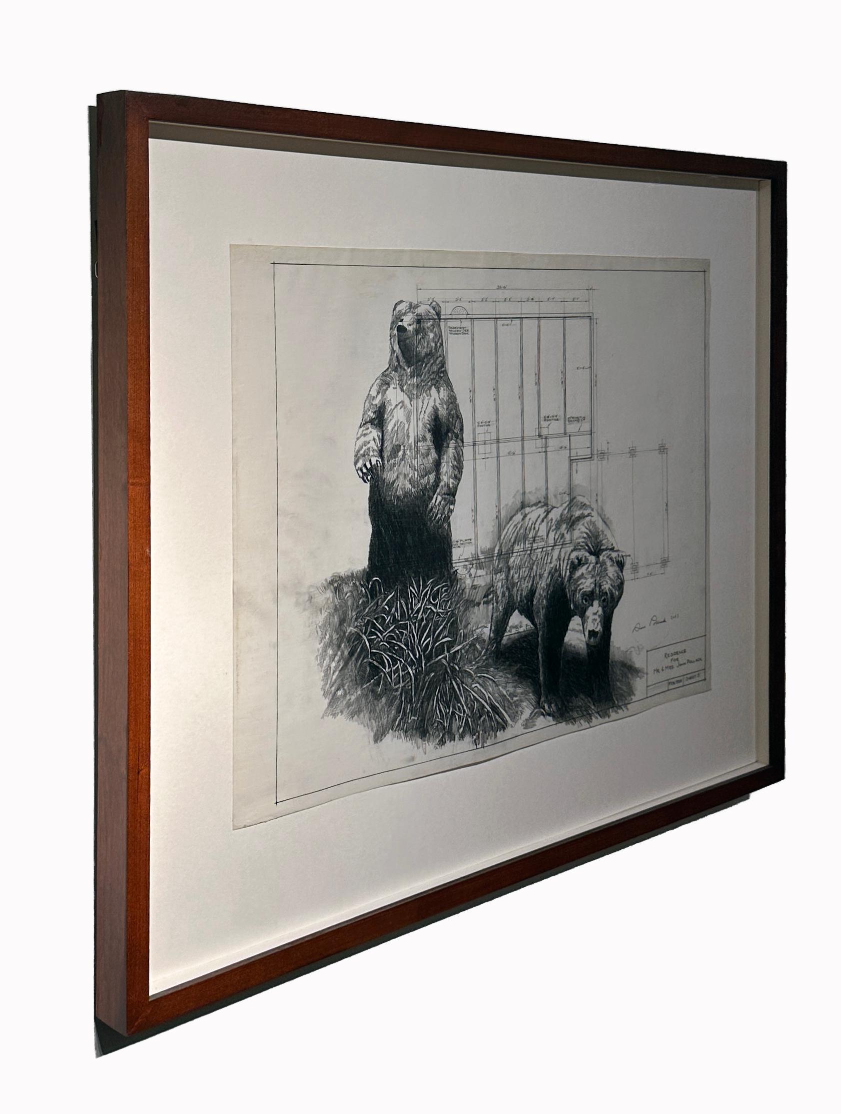 Piedi solidi - Disegno in grafite su antichi disegni architettonici di orsi 2