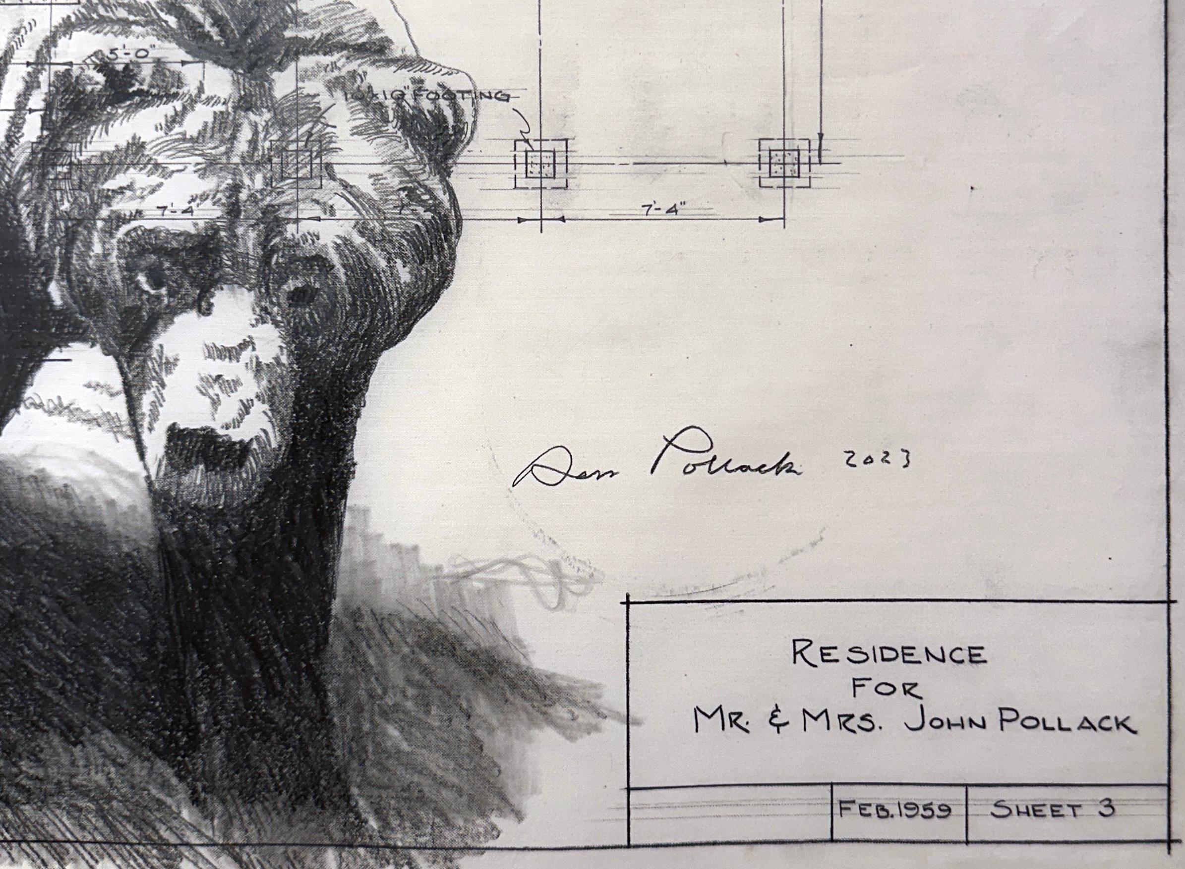 Piedi solidi - Disegno in grafite su antichi disegni architettonici di orsi - Painting Contemporaneo di Don Pollack