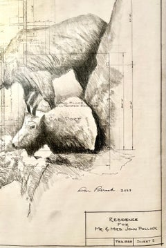 Step Up - Mountain Goats in Graphite on Antique Architectural Drawings