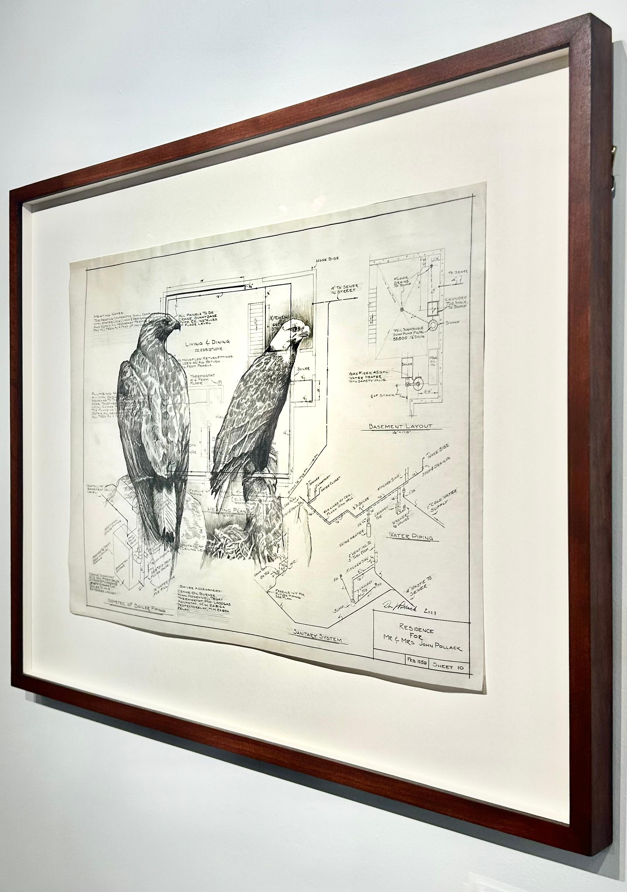 Un occhio per i dettagli - Aquile calve in grafite su antichi disegni architettonici 2