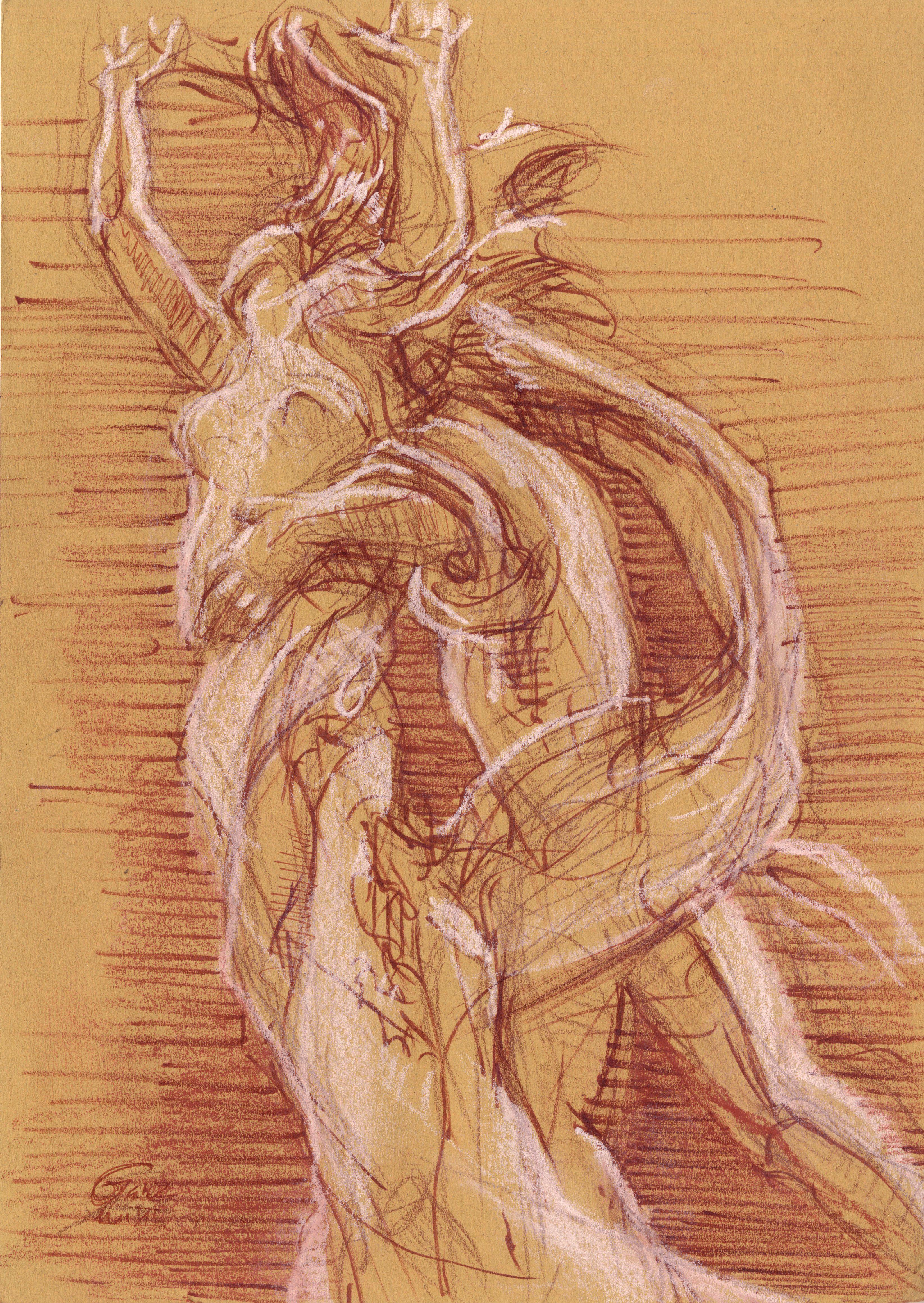 Figurative Art de Christopher Ganz - Apolo y Dafne de la escultura de Bernini, Galería Borghese, Roma - Tinta original