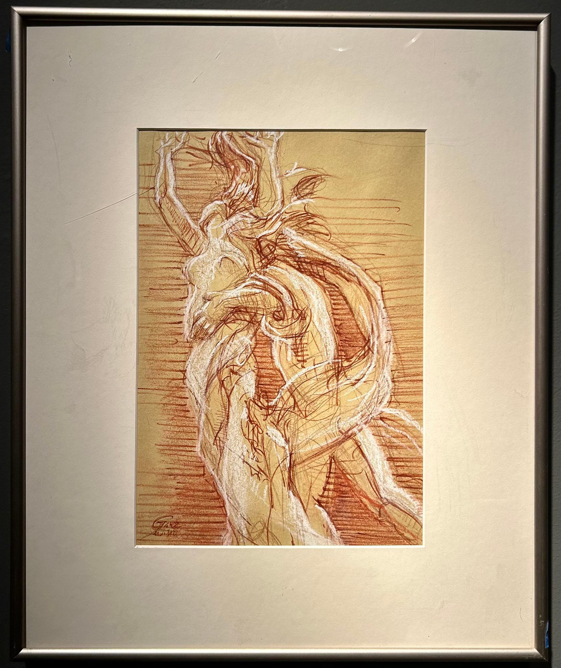 Apolo y Dafne de la escultura de Bernini, Galería Borghese, Roma - Tinta original - Art de Christopher Ganz