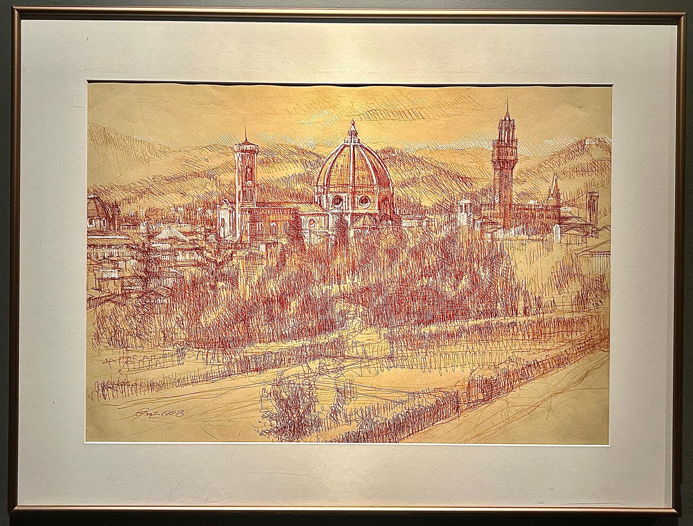 View of Florence with the Duomo - Original Ink Drawing