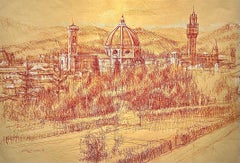 View of Florence with the Duomo - Original Ink Drawing