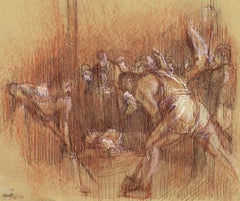 The Burial of Saint Lucy by Caravaggio - Original Ink Drawing - Christopher Ganz