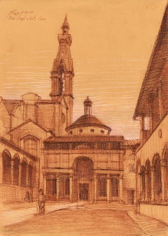 The Pazzi Chapel and Santa Croce - Original Ink Drawing - Christopher Ganz