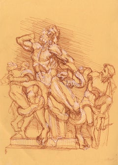Laocoonte - Dibujo contemporáneo a tinta sobre papel, siglo XXI, sin enmarcar