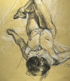 Kayla capovolta - Disegno originale - Carboncino e gesso su carta colorata