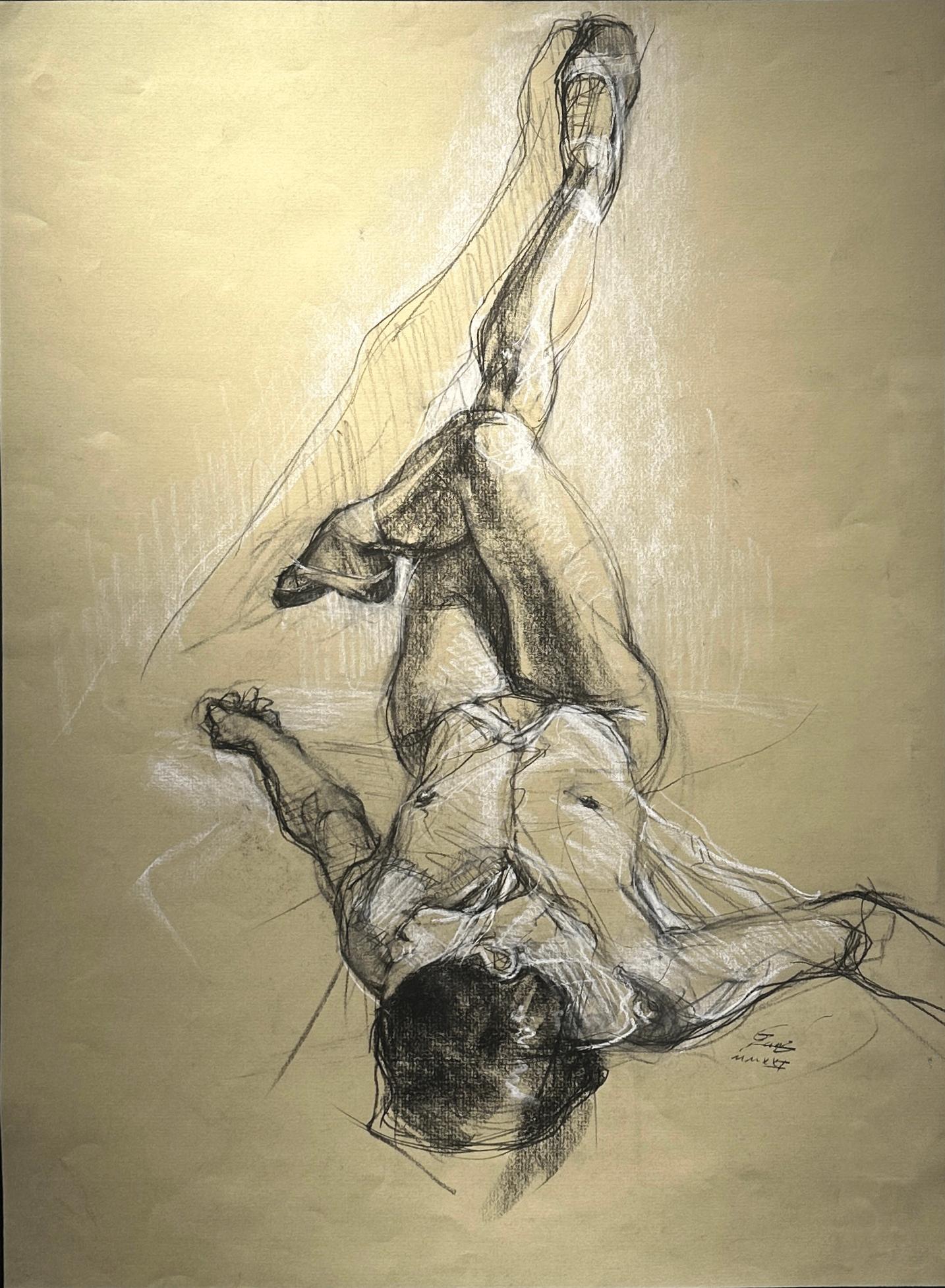 Inverted Kayla - Original Drawing - Charcoal and Chalk on Tinted Paper