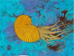 Lemmon Twist Ammonite - Gyotaku Style Sumi Ink Painting on Mulberry Paper