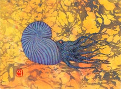 Lavender Ammonite - Gyotaku Style Sumi Ink Painting on Mulberry Paper