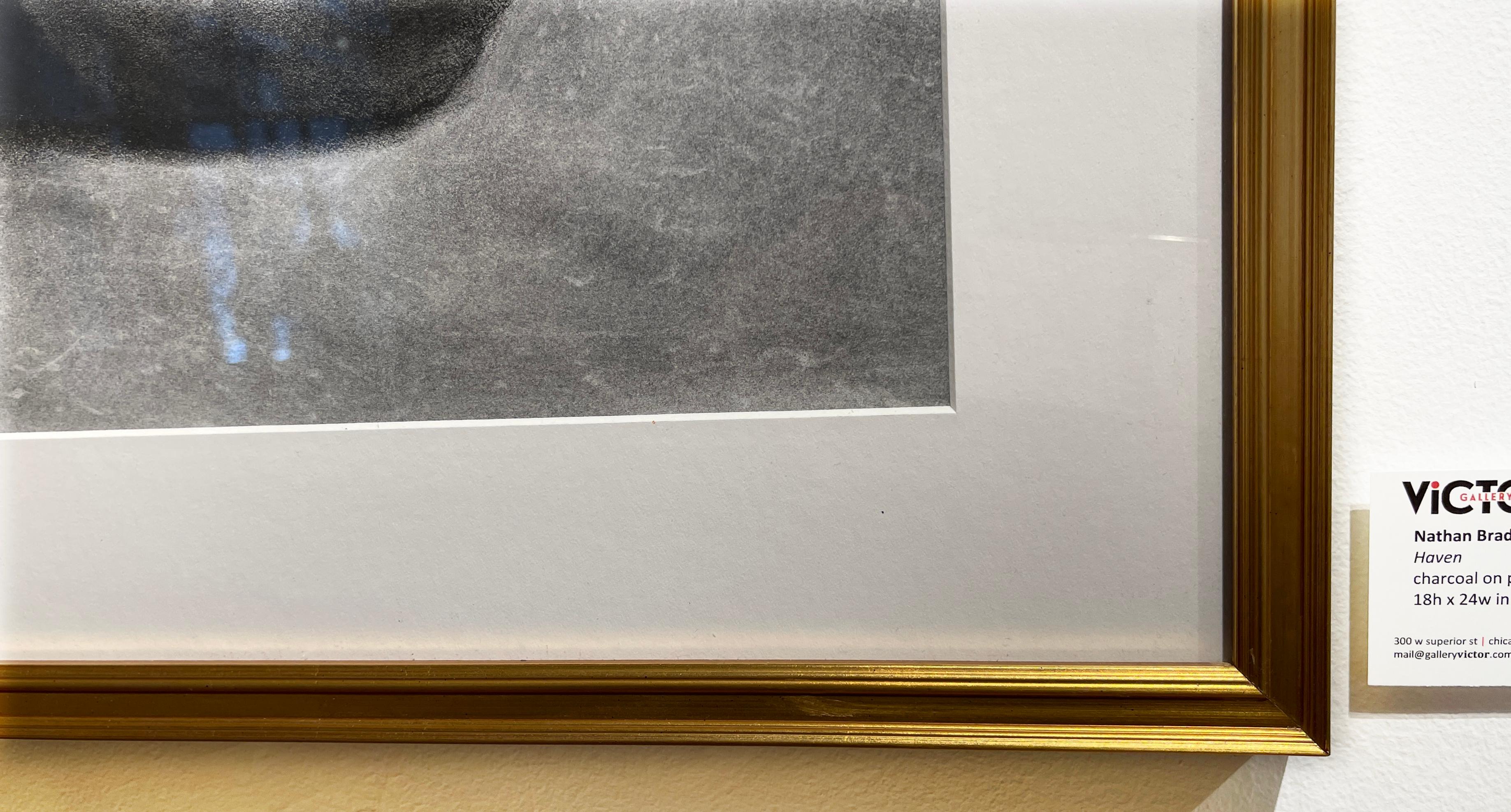 Haven - Original Charcoal on Paper Nude Figure Drawing, Gold Frame im Angebot 4