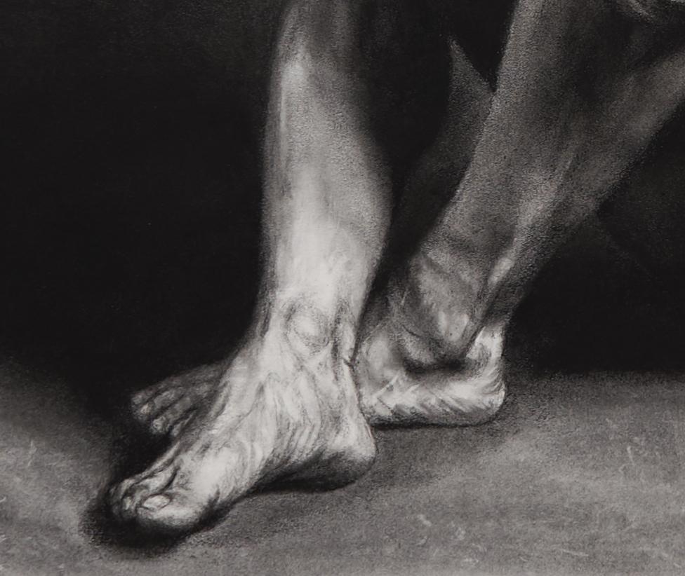 Haven - Original Charcoal on Paper Nude Figure Drawing, Gold Frame im Angebot 1