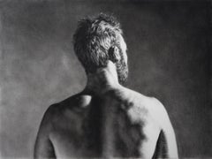Gone – Original anthrazitfarbene Kohlezeichnung eines männlichen Torso, mattiert und gerahmt