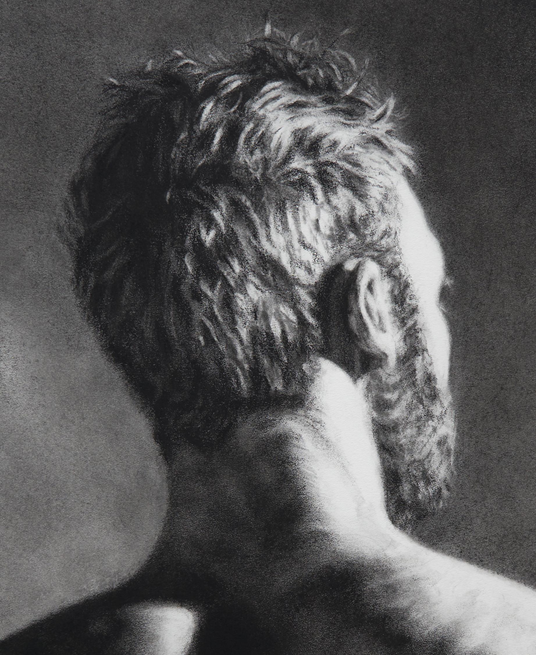 Gone - Disegno originale a carboncino di un torso maschile, incorniciato e opacizzato - Nude Nero di Nathan Brad Hall