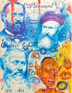 Gounod, dessin à l'encre sur papier, encadré