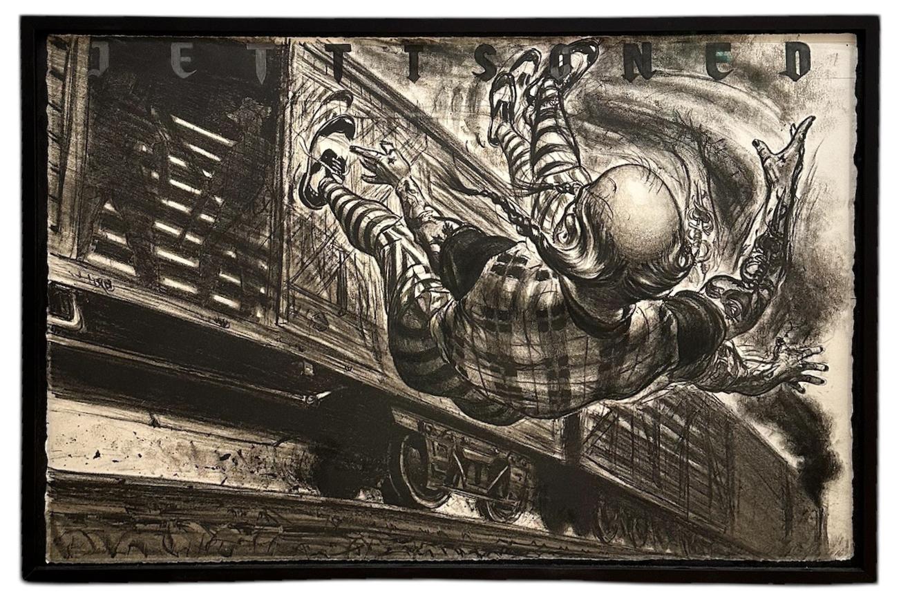 Donald Owen Colley Landscape Art – Jettisonierte, handkolorierte Lithographie, gerahmt