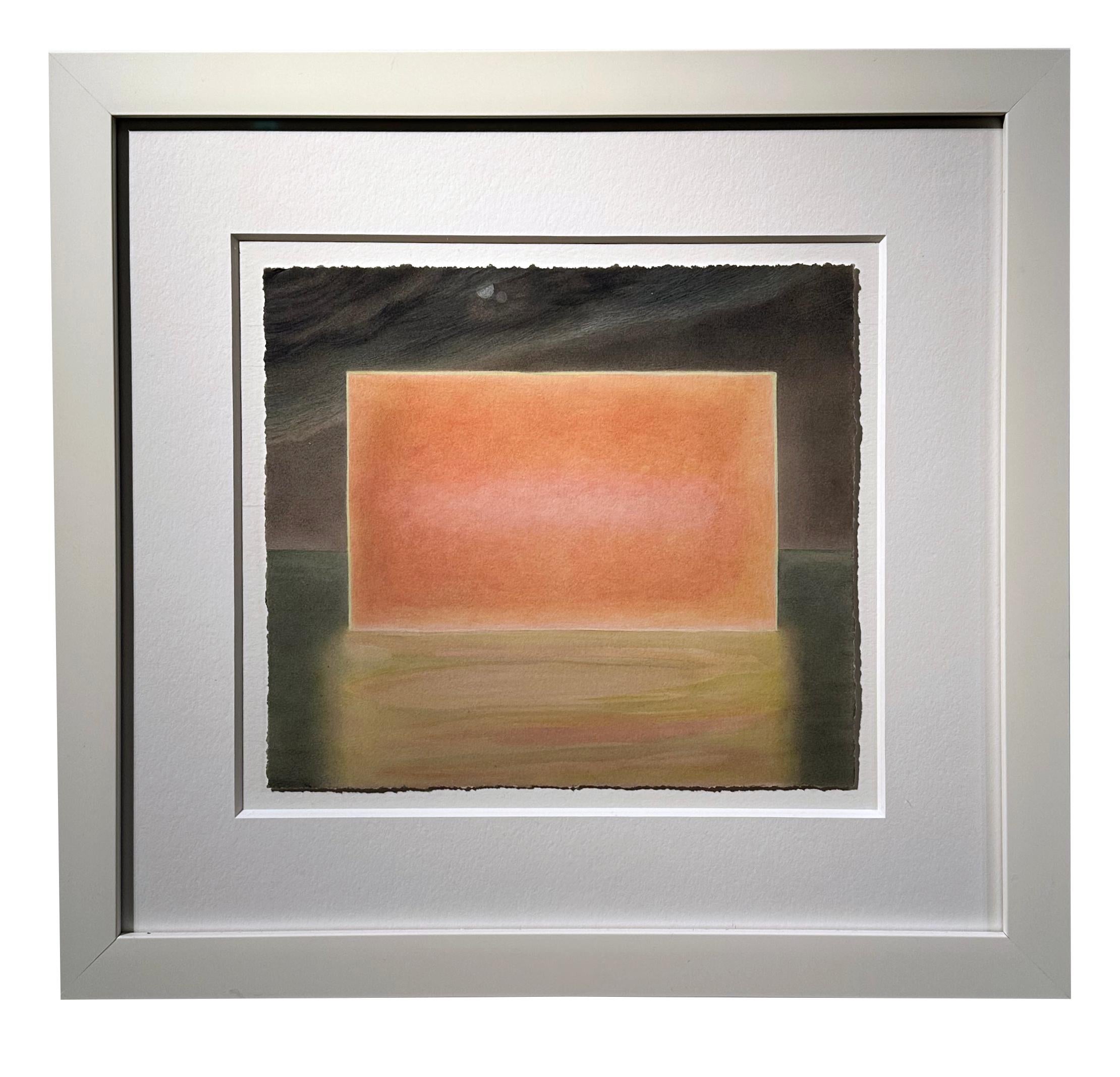 Monolith n° 5, Surréaliste, aquarelle et gouache sur papier, encadré - Marron Landscape Art par Christina Haglid