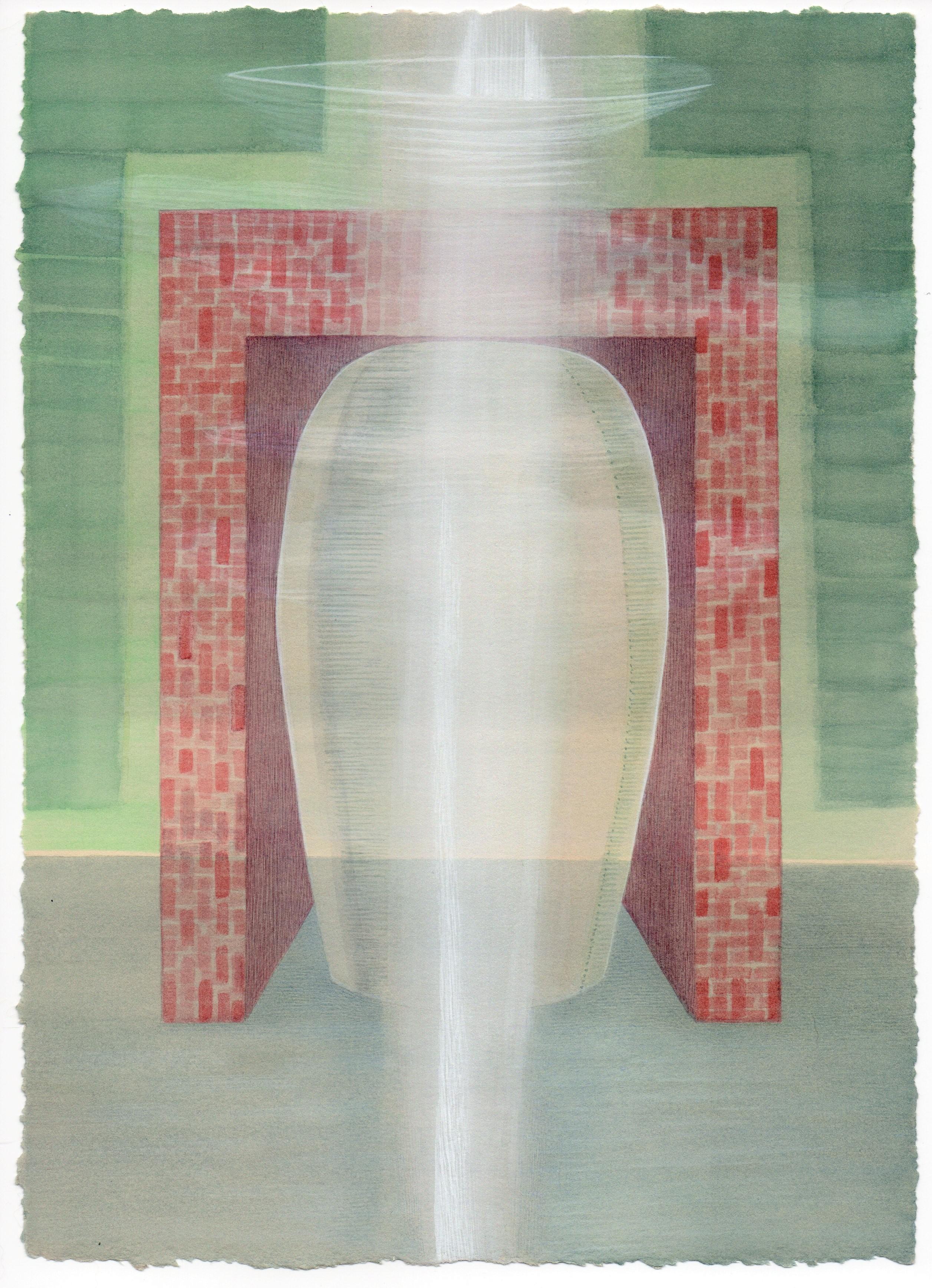 Brick Light - Scène organique géométrique, aquarelle et gouache sur papier, encadré