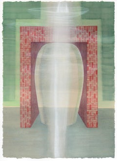Luz de Ladrillo - Escena Orgánica Geométrica, Acuarela y Gouache sobre Papel, Enmarcado