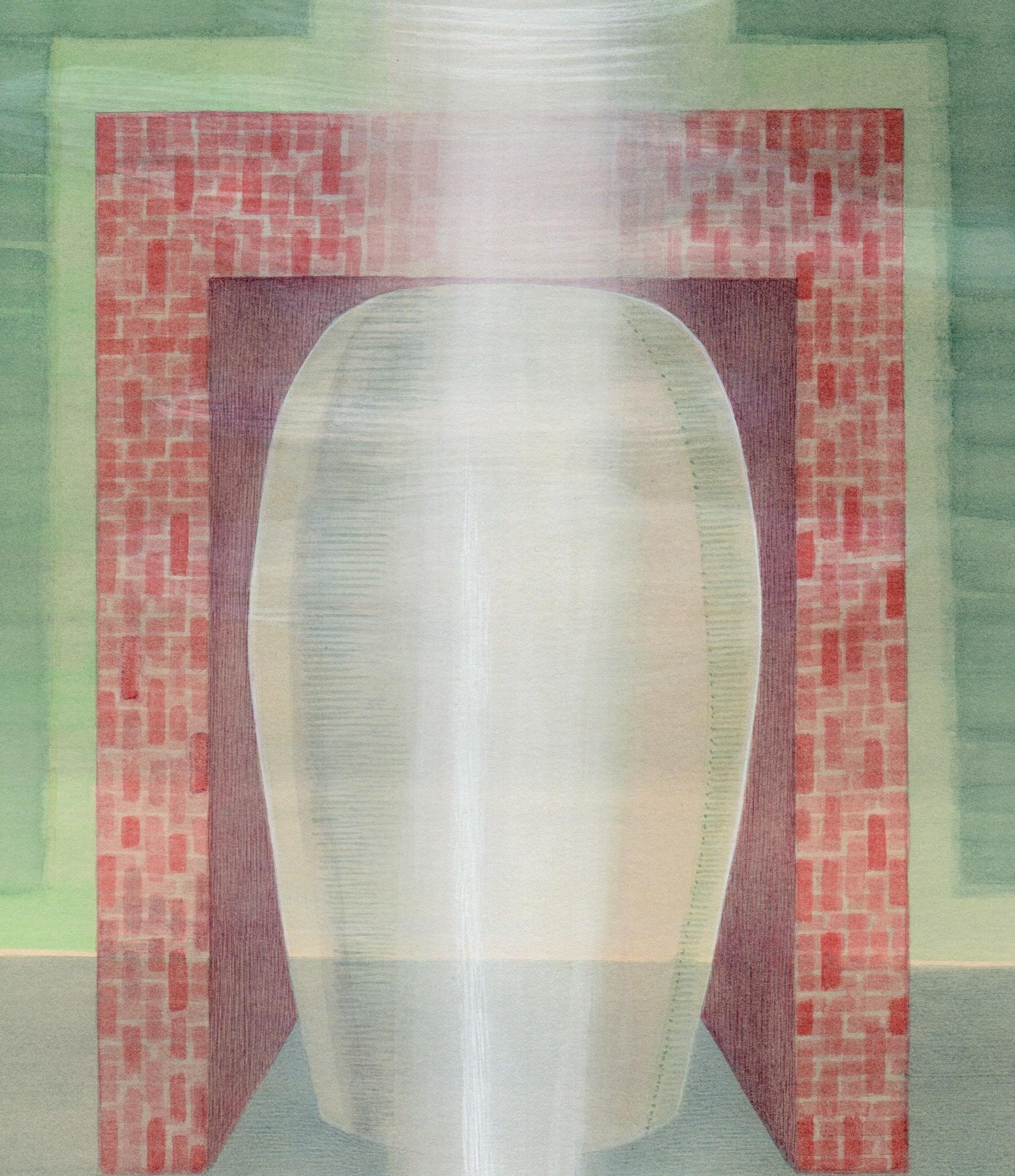 Brick Light - Geometric Organic Scene, Watercolor & Gouache on Paper, Framed - Art by Christina Haglid