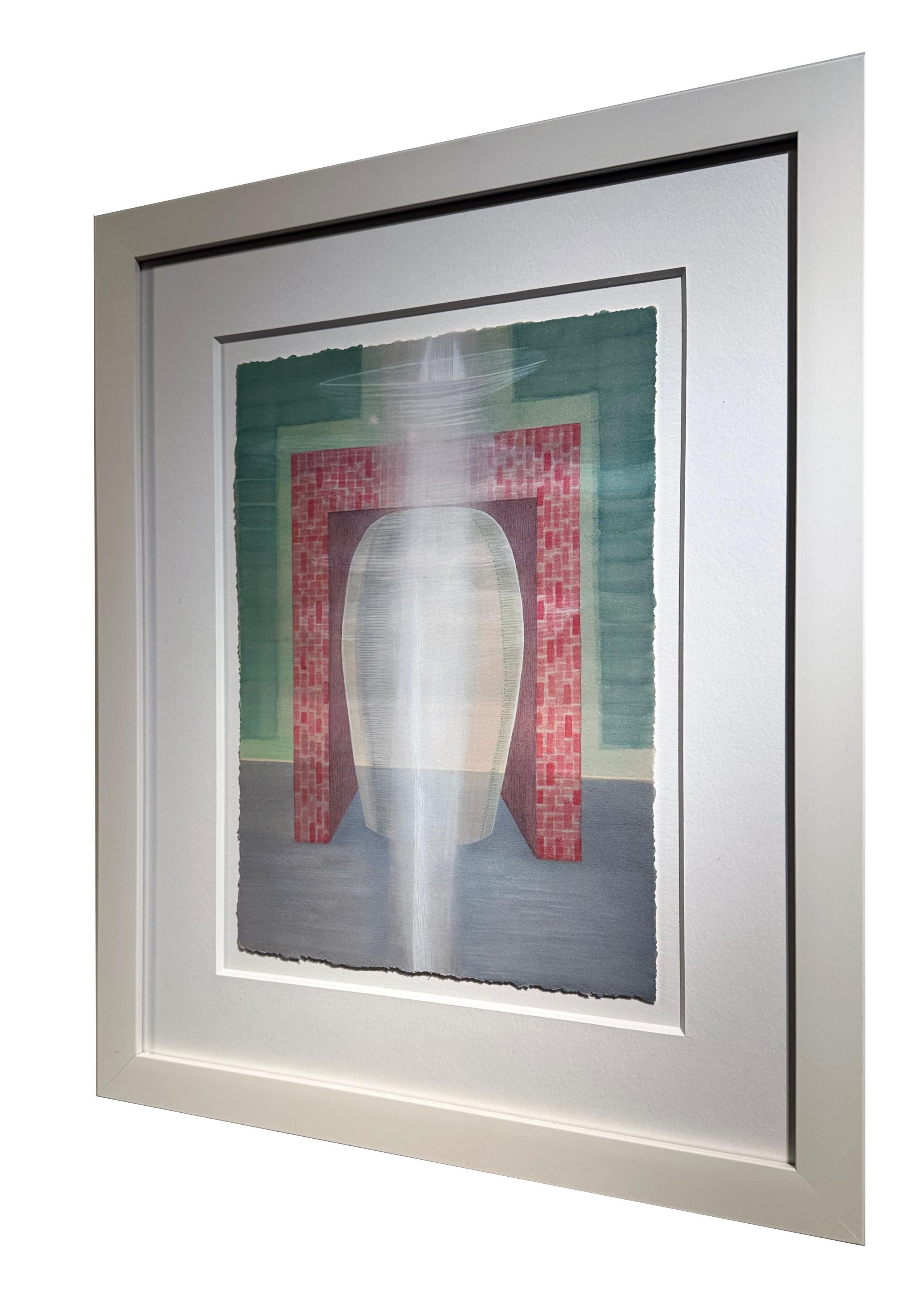 Brick Light - Geometric Organic Scene, Watercolor & Gouache on Paper, Framed - Gray Landscape Art by Christina Haglid