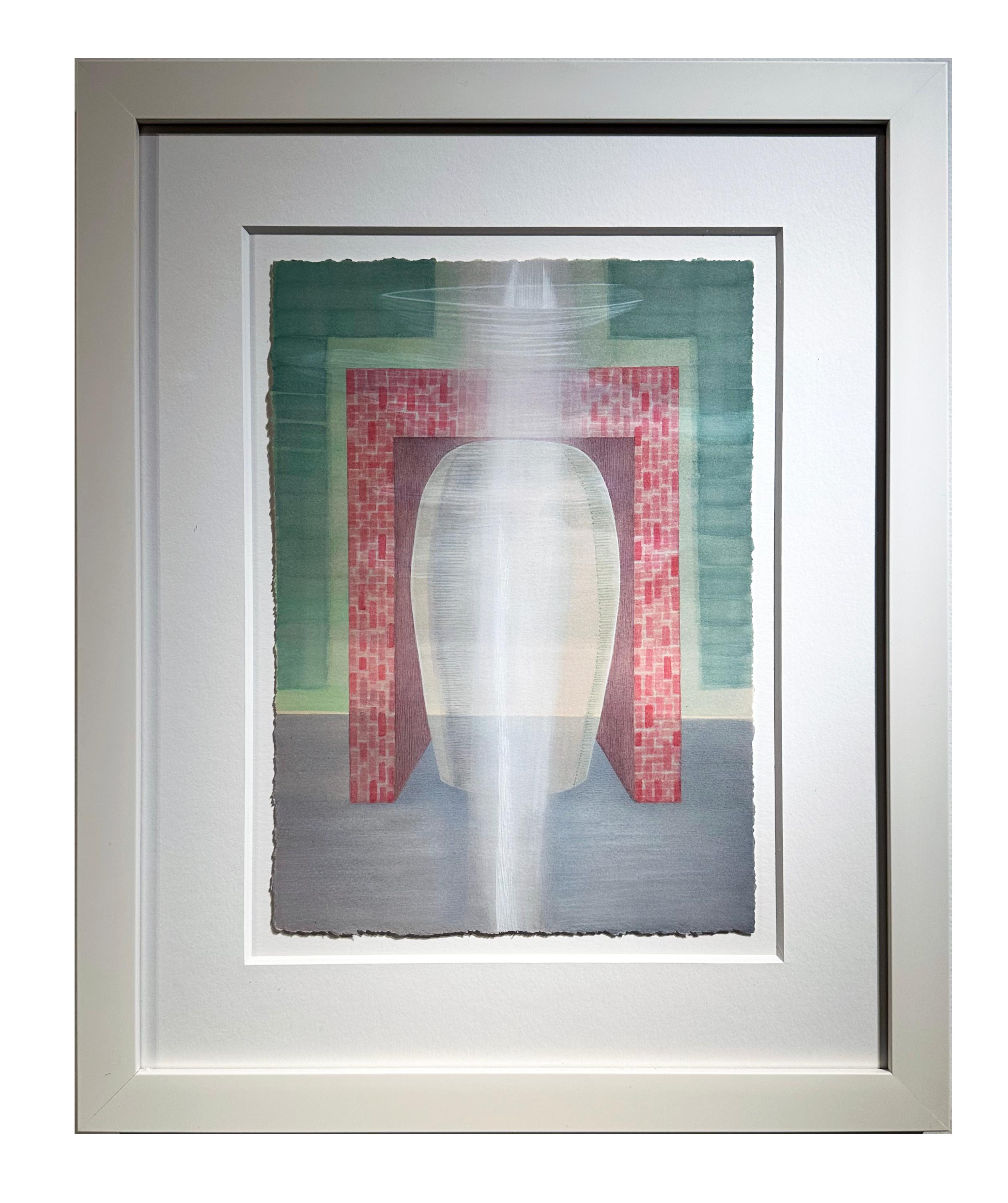 Brick Light - Geometric Organic Scene, Watercolor & Gouache on Paper, Framed For Sale 1