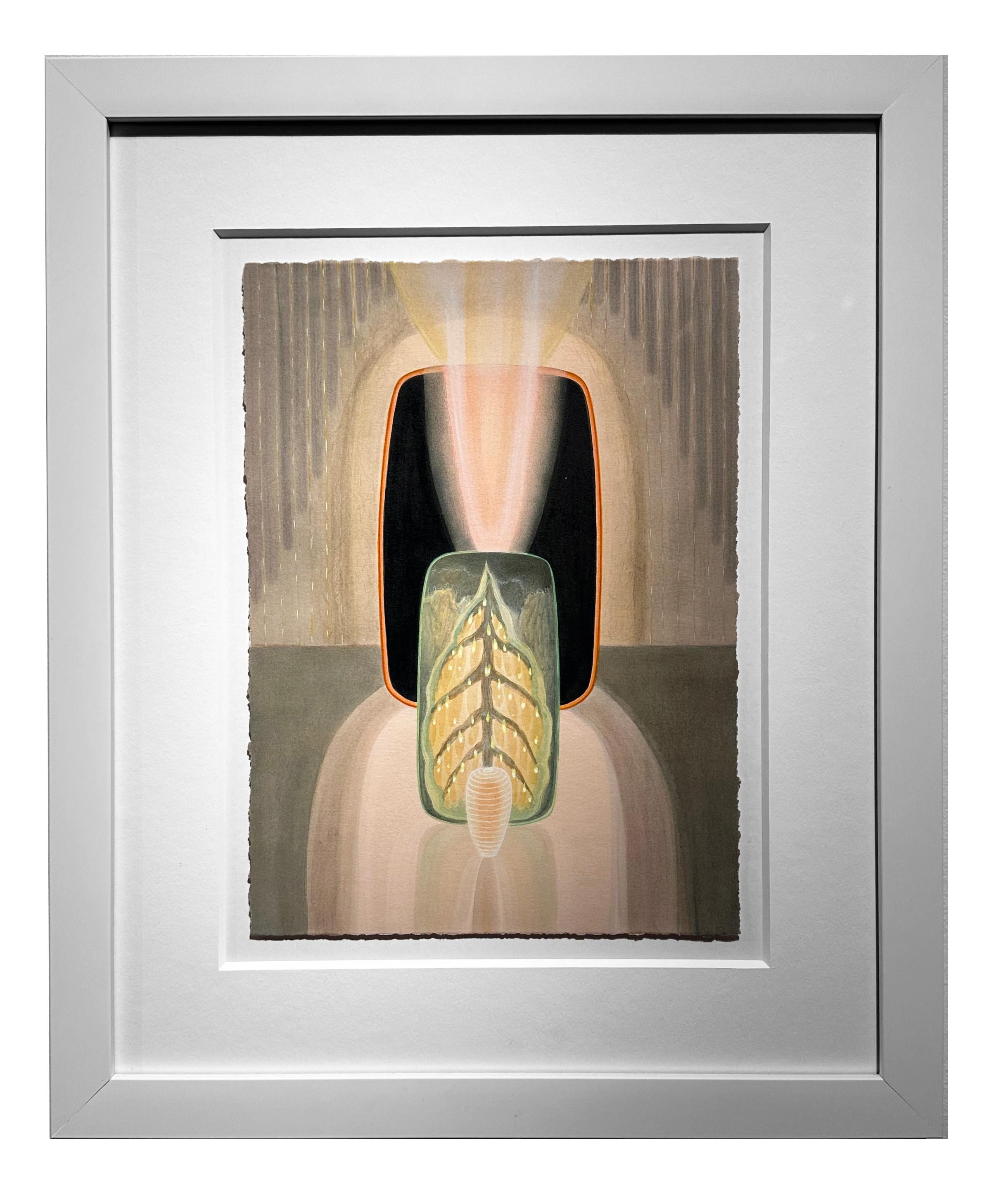 Gentle Winter - Geometric Organic Nature Scene, Watercolor & Gouache, Framed For Sale 1