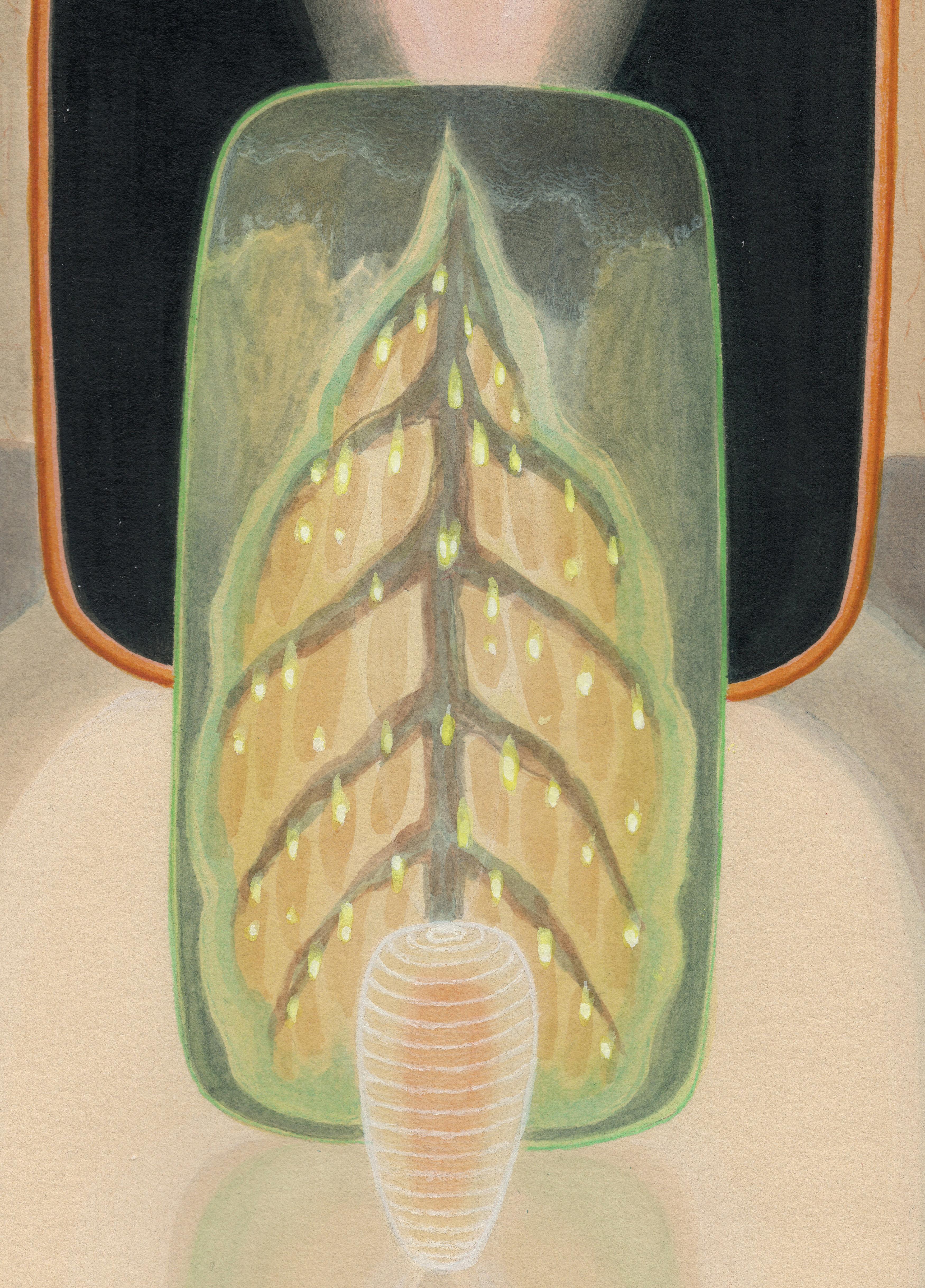 Gentle Winter - Geometric Organic Nature Scene, Watercolor & Gouache, Framed For Sale 2