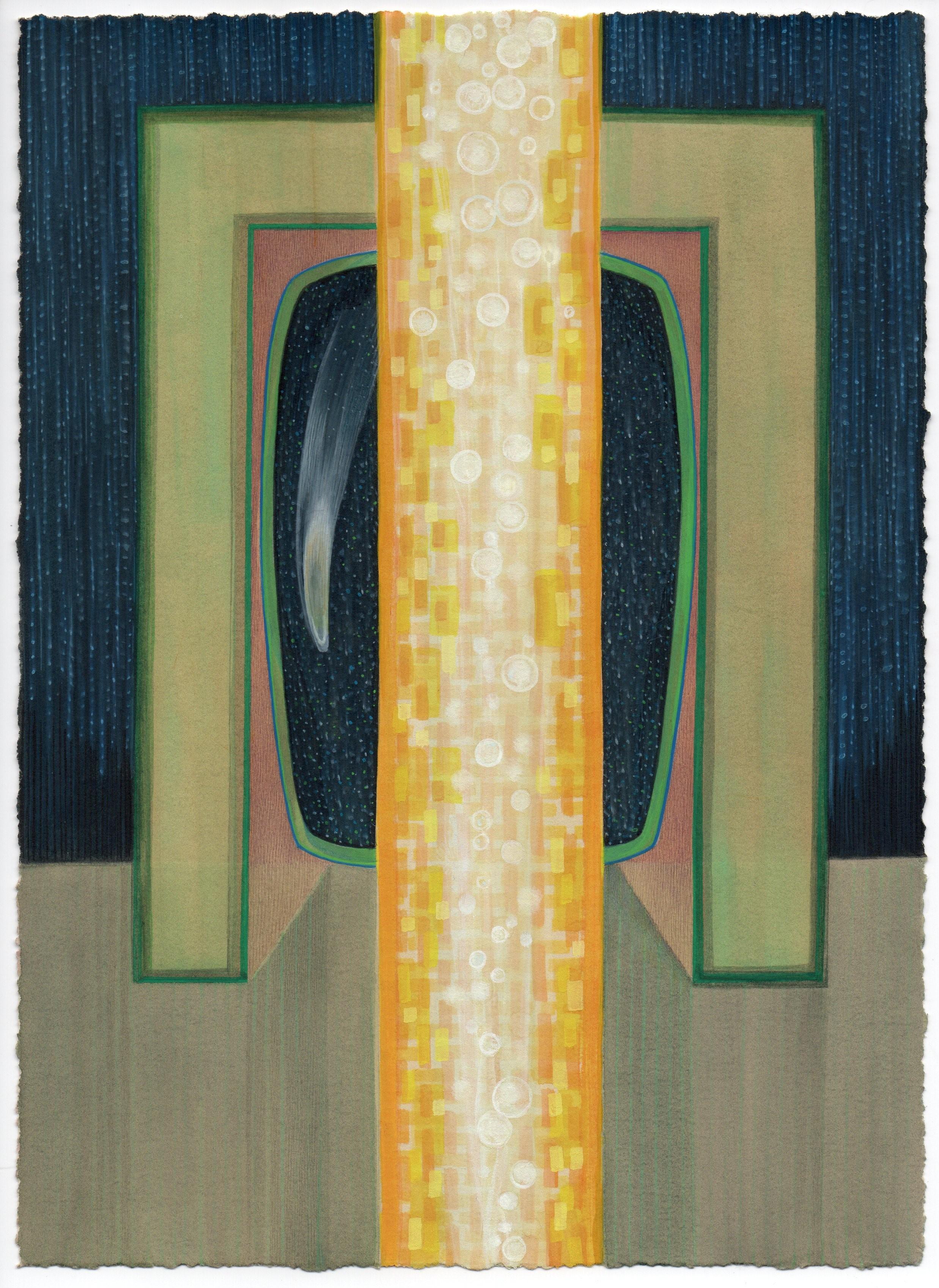 Still-Life de Christina Haglid - Neowise - Cometa atravesando paisaje geométrico de noche, Obra de Arte Original