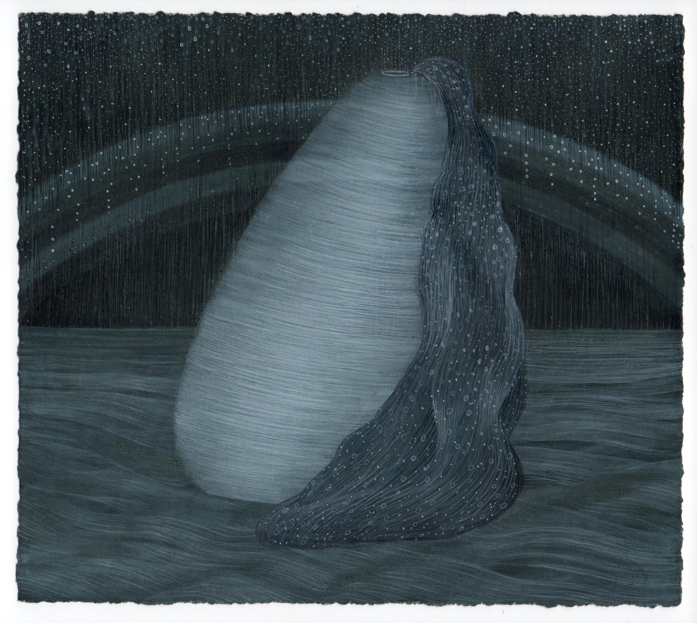 Arco Iris Gris, Paisaje Surrealista, Acuarela y Gouache sobre Papel, Enmarcado