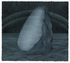 Grey Rainbow, Surreal Landscape, Watercolor & Gouache on Paper, Framed