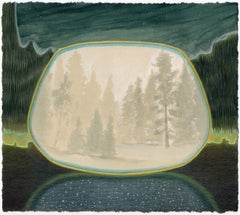 Bosque Nocturno, Paisaje Surrealista, Acuarela y Gouache sobre Papel, Enmarcado
